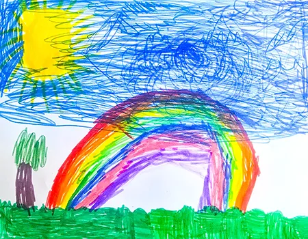 Gemalte Kinderbilder von Kinder der Klasse 1a als Feriengruss
